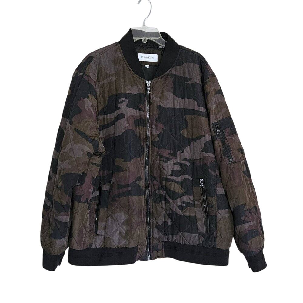 Calvin Klein Men's Quilted Bomber Jacket Camo Zipper Detail sz XXL EUC